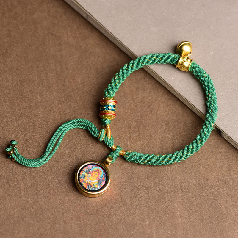 KarmaRipple's Tibetan Five God Of Wealth Thangka Fortune Prayer Wheel Bell Braid String Bracelet p9