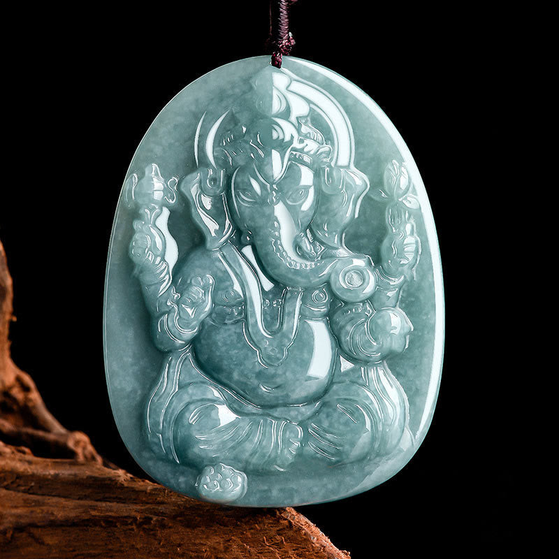 KarmaRipple's Authentic Jade Ganesh Ganpati Elephant Protection Amulet Pendant Necklace p1