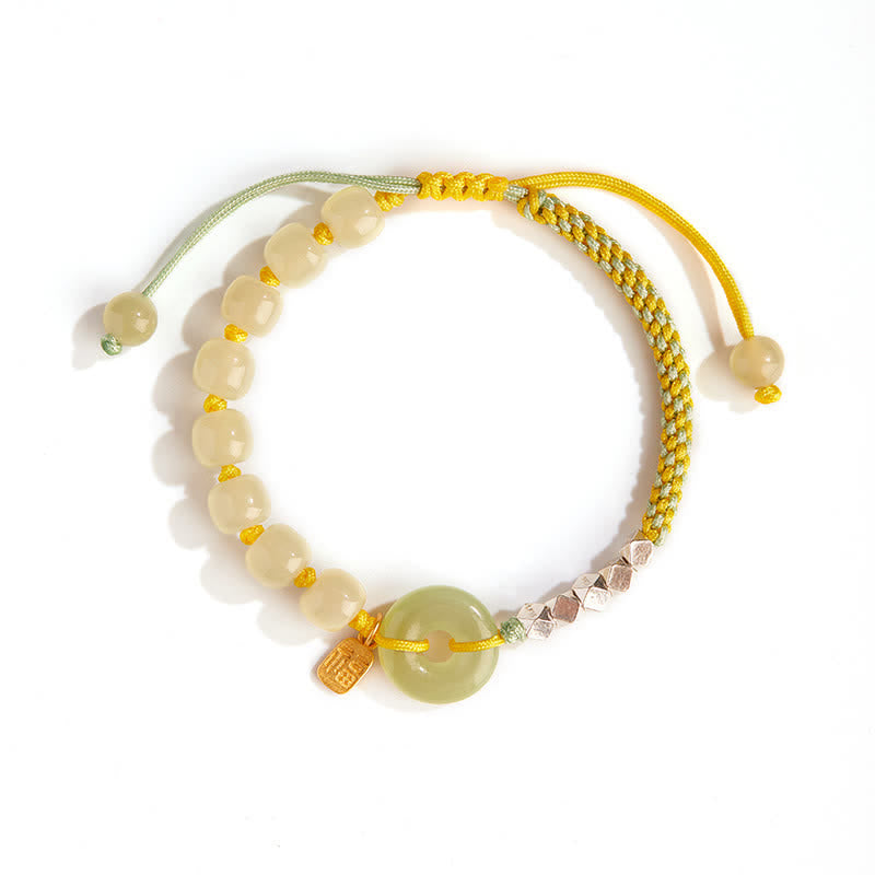 KarmaRipple's 925 Sterling Silver Hetian Jade Peace Buckle Beaded Fortune Happiness Talisman Bracelet p19