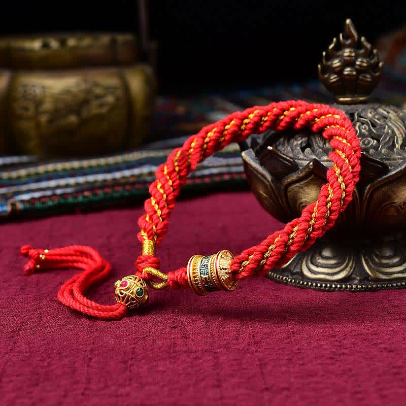 KarmaRipple's Tibetan Handmade Fortune Thangka Prayer Wheel Talisman Weave String Bracelet p3
