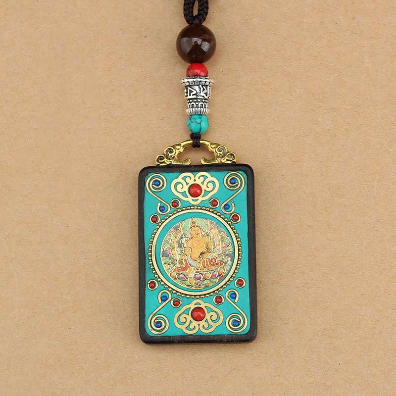 KarmaRipple's Tibet God Of Wealth Money Tree Golden Phoenix Thangka Ebony Peace Pendant Necklace p9