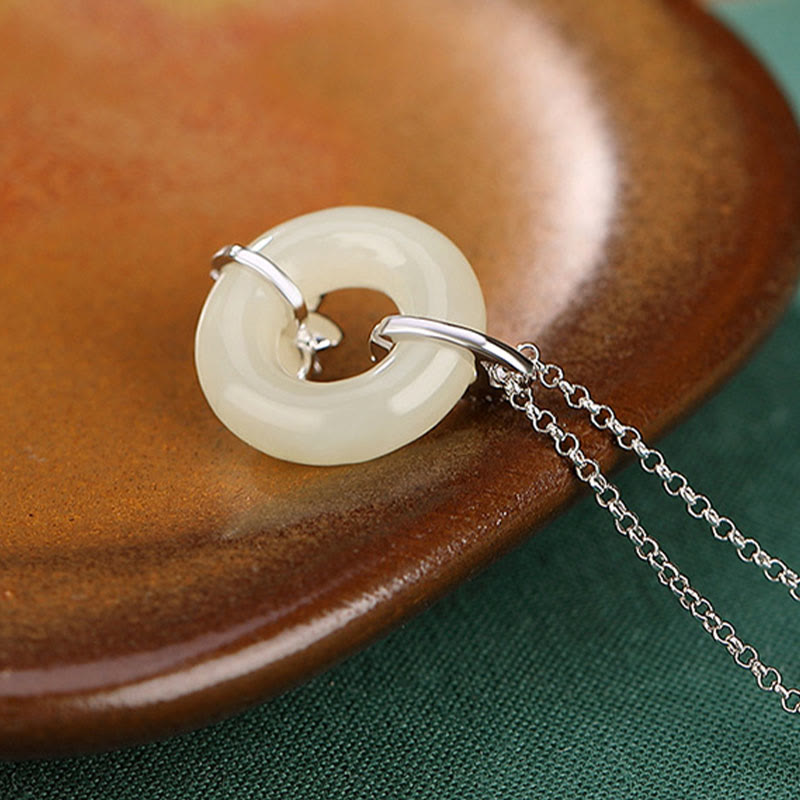 KarmaRipple's 925 Sterling Silver Hetian Jade Peace Buckle Flower Fortune Pendant Necklace p8