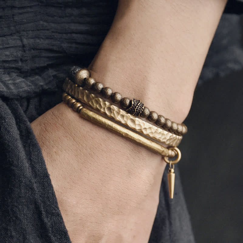 KarmaRipple's Lava Rock Stone Bronze Balance Cuff Bracelet Bangle p3