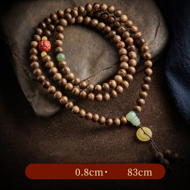 KarmaRipple's 108 Mala Beadwork Kalimantan Agarwood Gourd Jade Amber Balance Bracelet p7