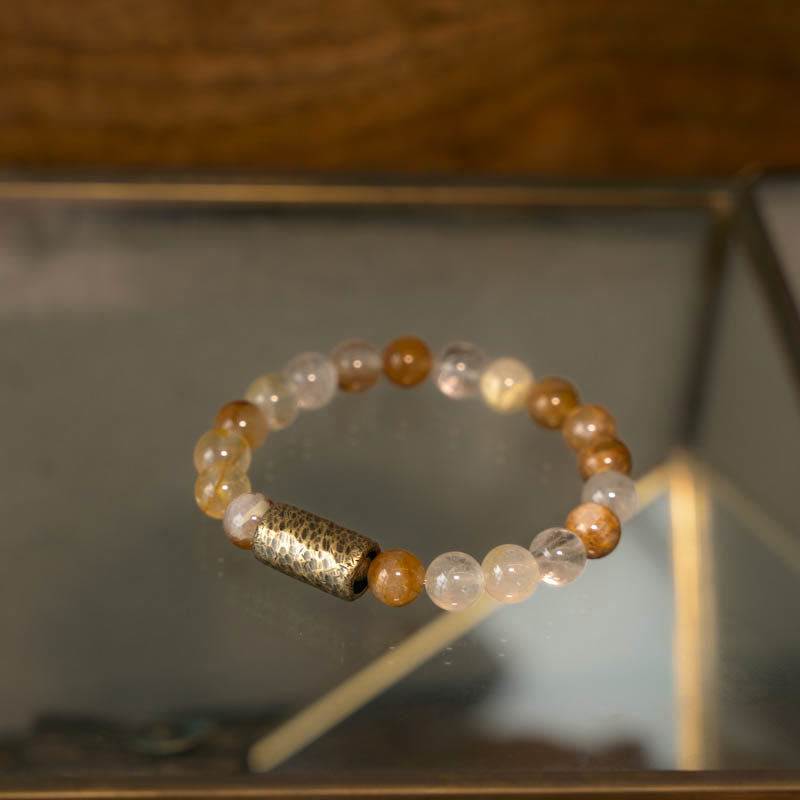 KarmaRipple's Ivory Gemstone Red Hematoid Quartz Gold Rutilated Quartz Purple Phantom Protection Bracelet p17