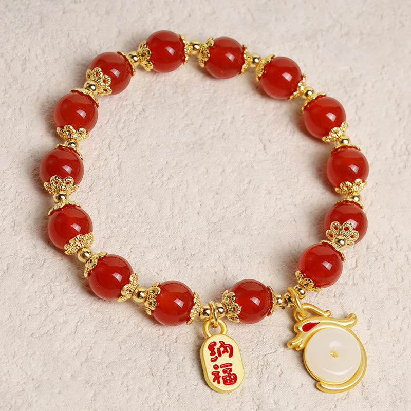 KarmaRipple's Year of the Dragon Red Agate Green Aventurine Peace Buckle Fu Character Fortunate Fortune Bracelet p18