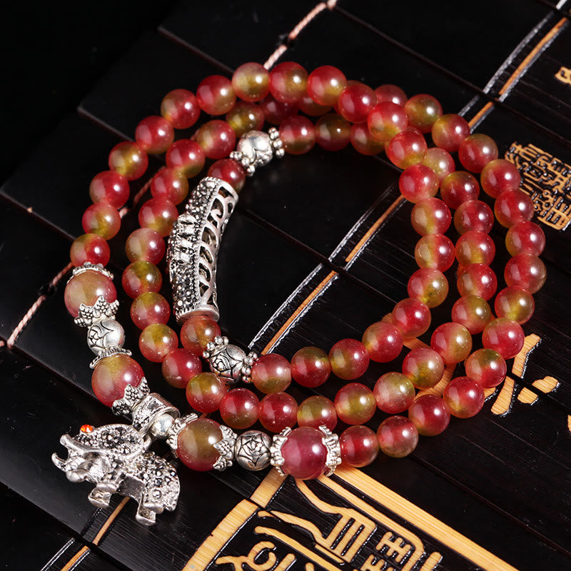 KarmaRipple's Authentic Watermelon Tourmaline PiXiu Elephant Positive Triple Wrap Bracelet p9