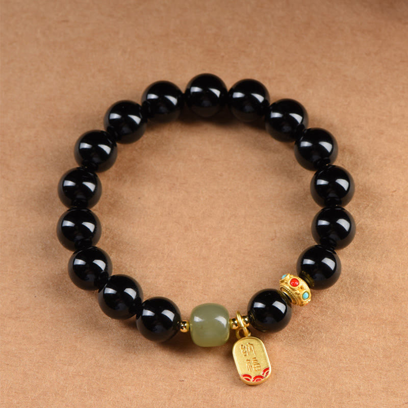 KarmaRipple's Black Onyx Hetian Jade Bead Fortunate Fortune Talisman Bracelet p3