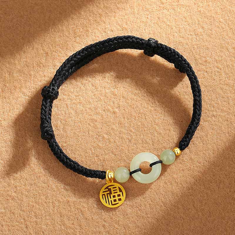 KarmaRipple's 925 Sterling Silver Hetian Jade Peace Buckle Fu Character Talisman Abundance Bracelet p18