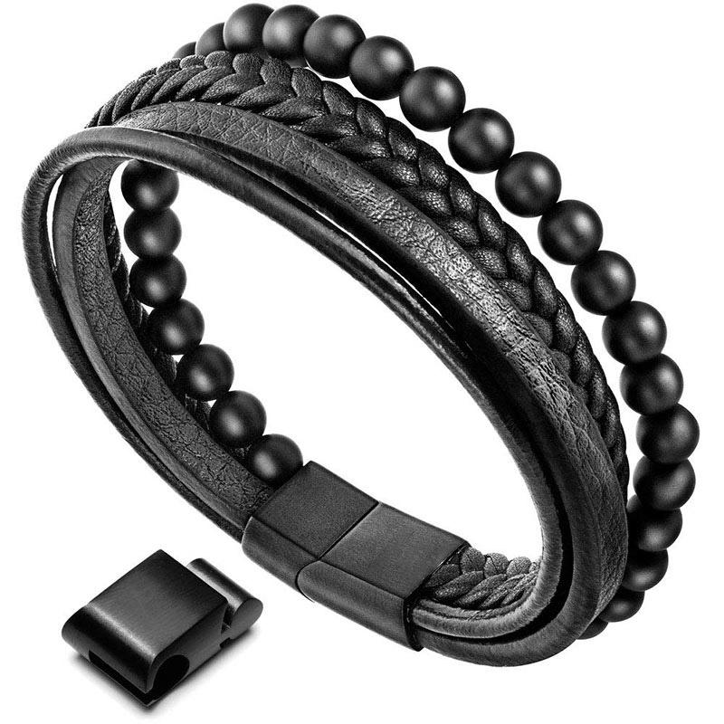 KarmaRipple's Authentic Lava Rock Black Onyx Bead Leather Bracelet p2