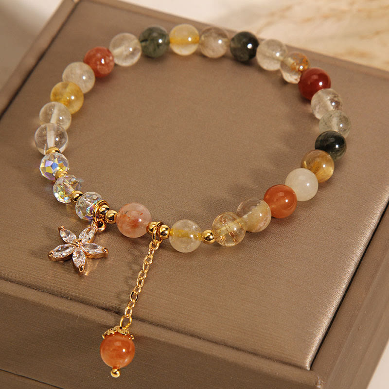 KarmaRipple's Multicolored Rutilated Quartz Auspiciousness Zircon Flower Bracelet p5