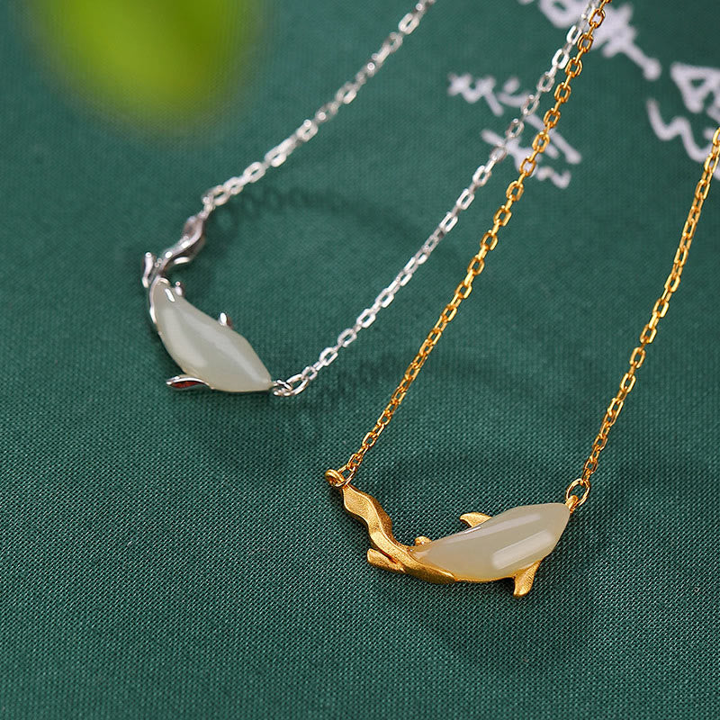 KarmaRipple's 925 Sterling Silver Ivory Jade Dolphin Fortune Pendant Necklace p3