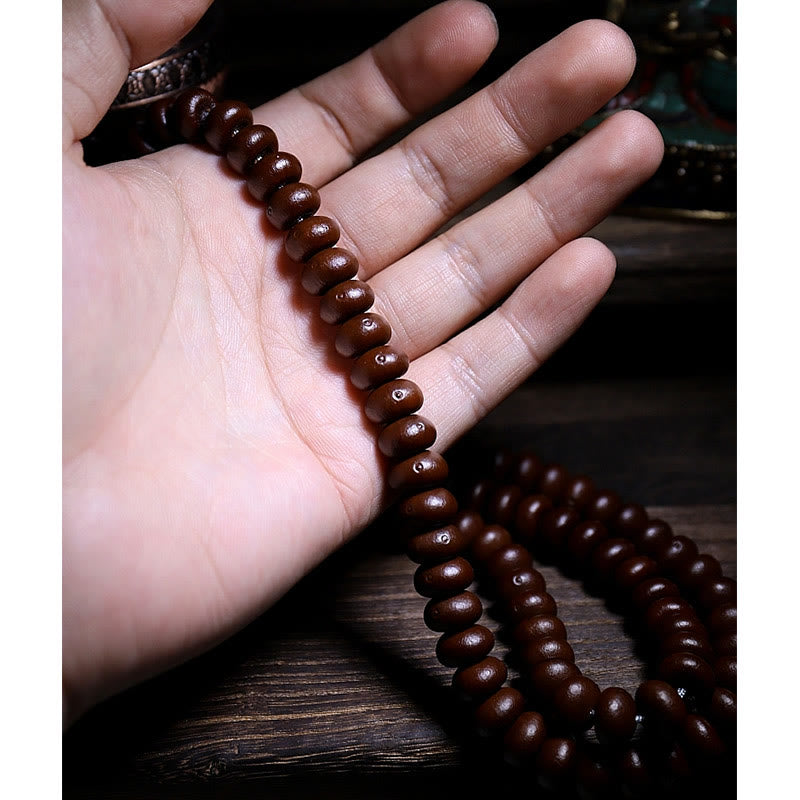 KarmaRipple's Authentic Tibet 108 Mala Beadwork Purple Bodhi Seed Three-eyed Dzi Bead Bronze Dorje Balance Bracelet p21