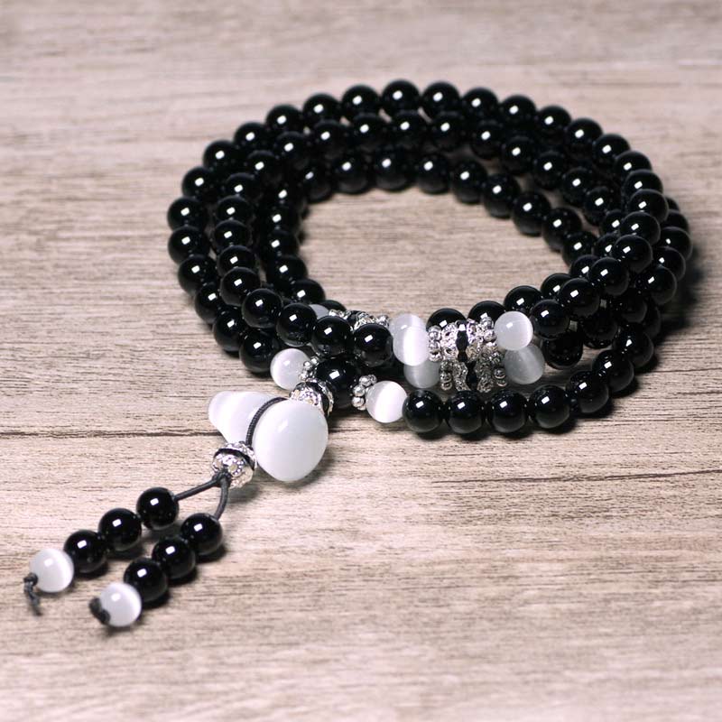 KarmaRipple's Black Onyx Ivory Gemstone Bead Meditation Bracelet p2