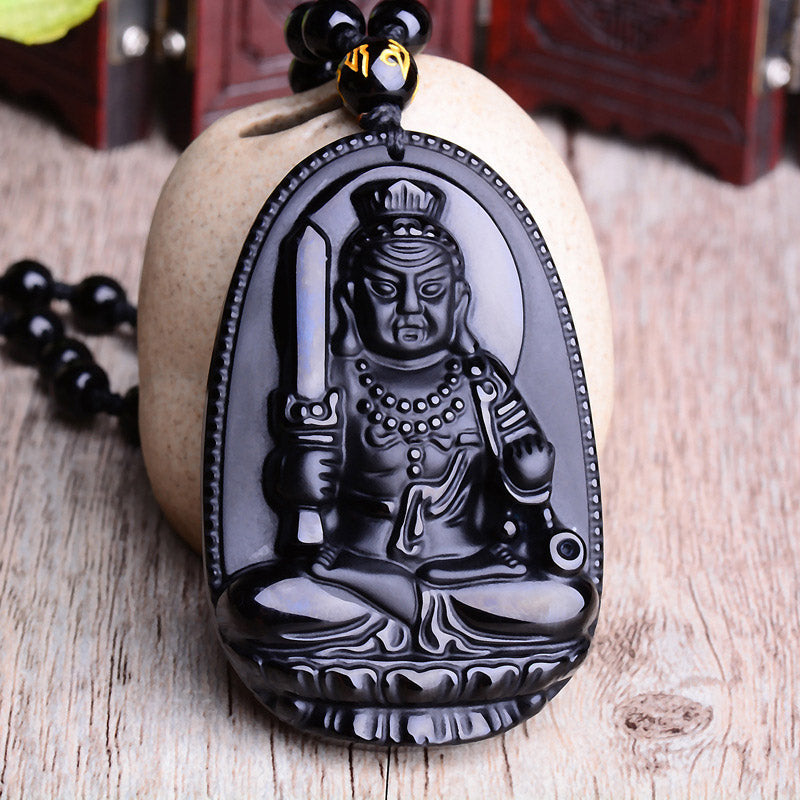 KarmaRipple's Chinese Zodiac Obsidian Buddha Amulet Protection Necklace Pendant p7