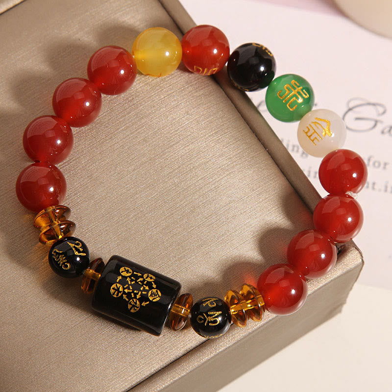 KarmaRipple's Five Elements Black Onyx Red Agate Wisdom Wealth Bracelet p23