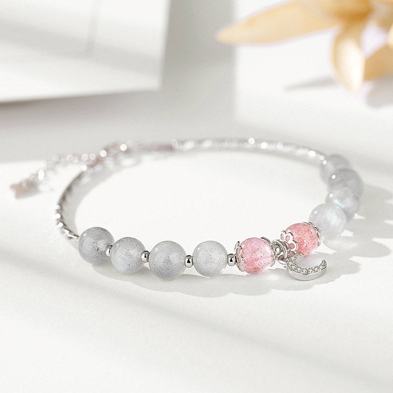 KarmaRipple's Strawberry Quartz Moonstone Fortune Moon Talisman Bracelet p1