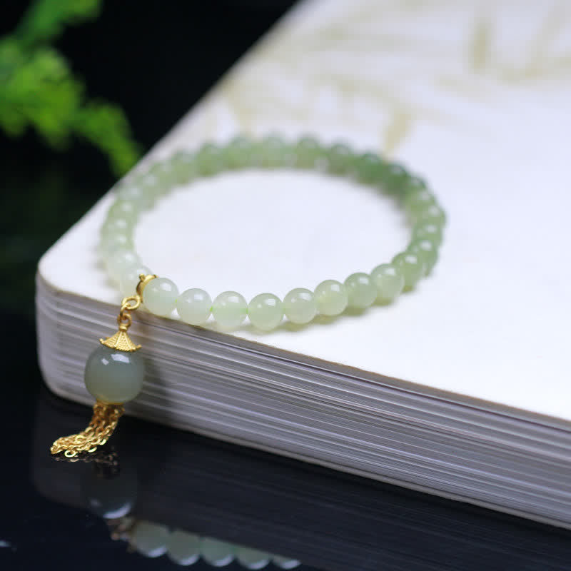 KarmaRipple's 925 Sterling Silver Hetian Jade Beaded Wealth Talisman Bracelet p6