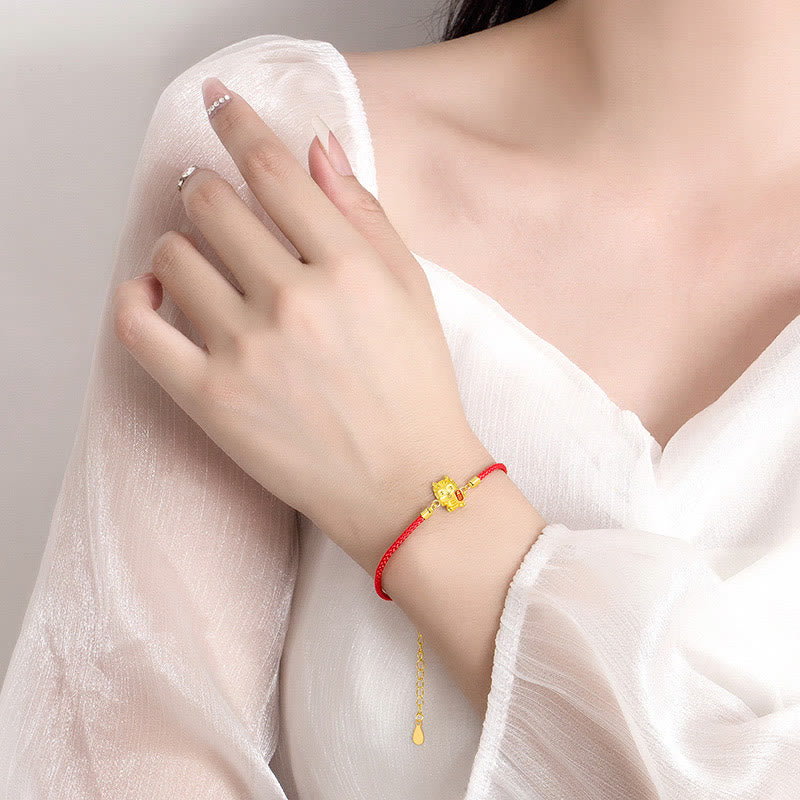 KarmaRipple's 925 Sterling Silver Year Of The Dragon Fortunate Golden Dragon Strength Red Rope Chain Bracelet p5