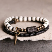 KarmaRipple's Yak Bone Ebony Wood Bronze Strength Pair Bracelet