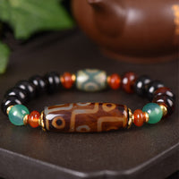 KarmaRipple's Tibetan Authentic Nine-Eye Dzi Bead Three-eyed Dzi Bead Protection Bracelet