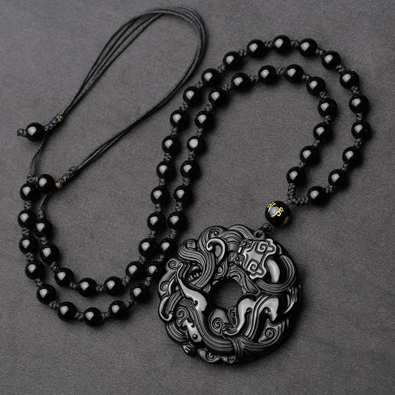 KarmaRipple's Authentic Black Obsidian Peace Buckle Pixiu Purification Pendant Necklace p4