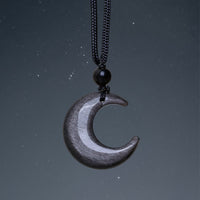 KarmaRipple's Authentic Silver Sheen Obsidian Selenite Gemstone Crescent Moon Yin Yang Pair Protection Pendant Necklace