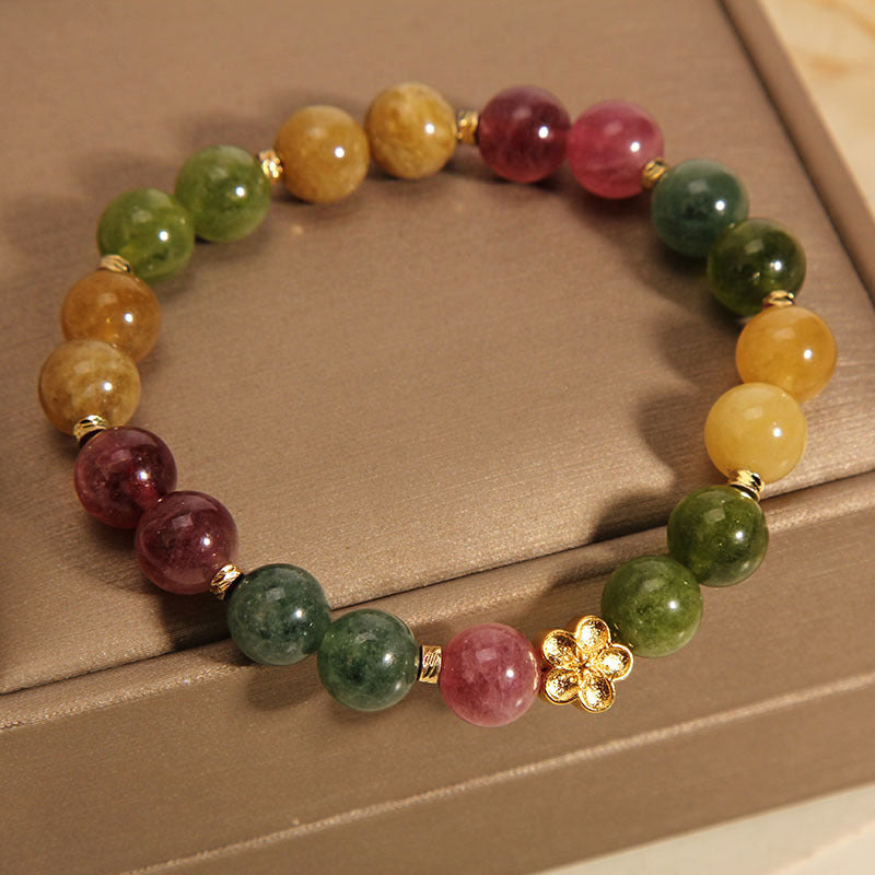 KarmaRipple's Authentic Colorful Tourmaline Golden Flower Positive Bracelet p2