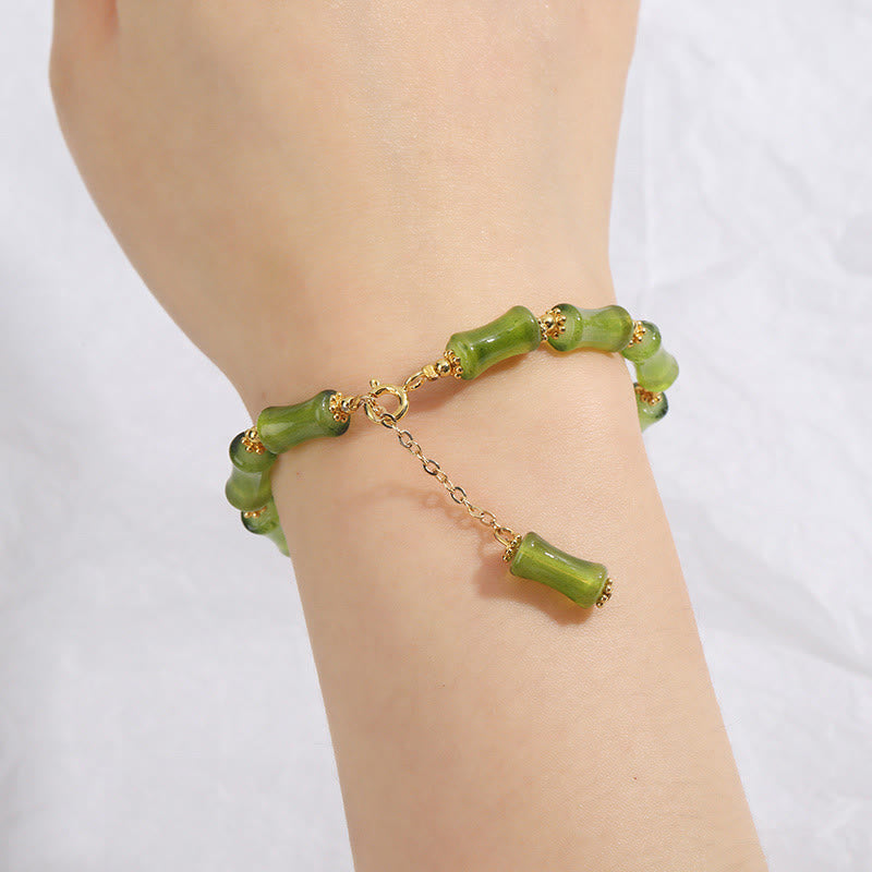 KarmaRipple's Green Bamboo Pattern Liuli Gemstone'ss Agate Wealth Chain Bracelet p6