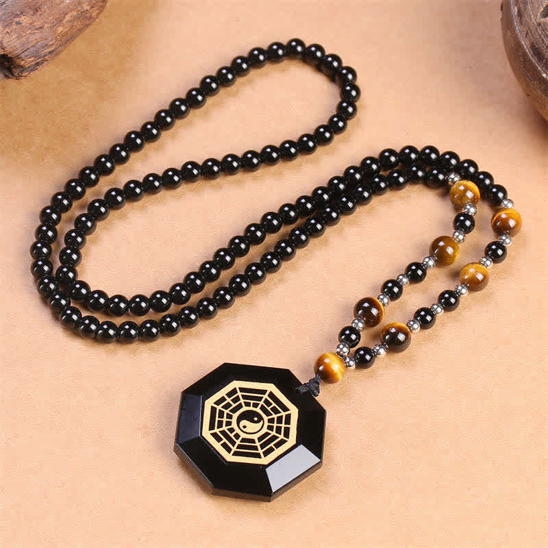 KarmaRipple's Bagua Yin Yang Black Obsidian Purification Beaded Pendant Necklace p5