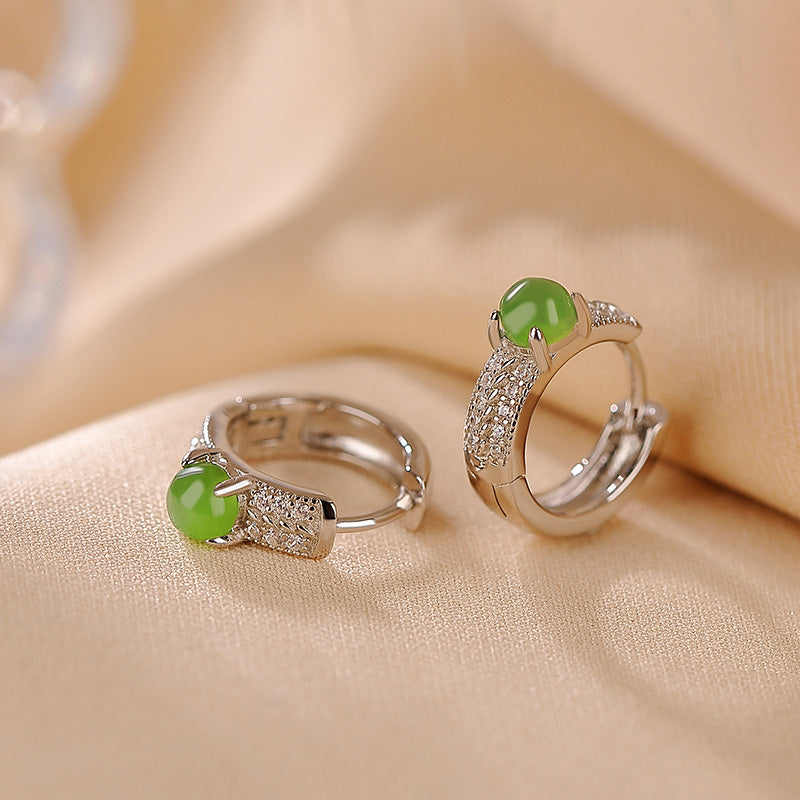 KarmaRipple's 925 Sterling Silver Round Cyan Jade Success Stud Earrings p7