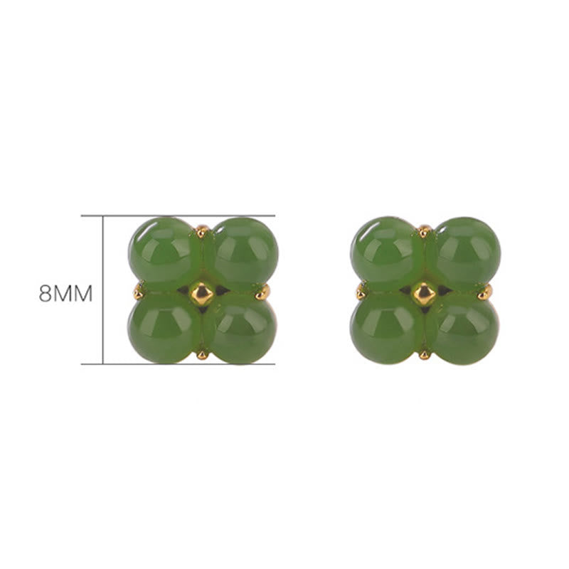 KarmaRipple's 925 Sterling Silver Plated Gold Authentic Cyan Jade Four Leaf Clover Fortune Stud Earrings p8