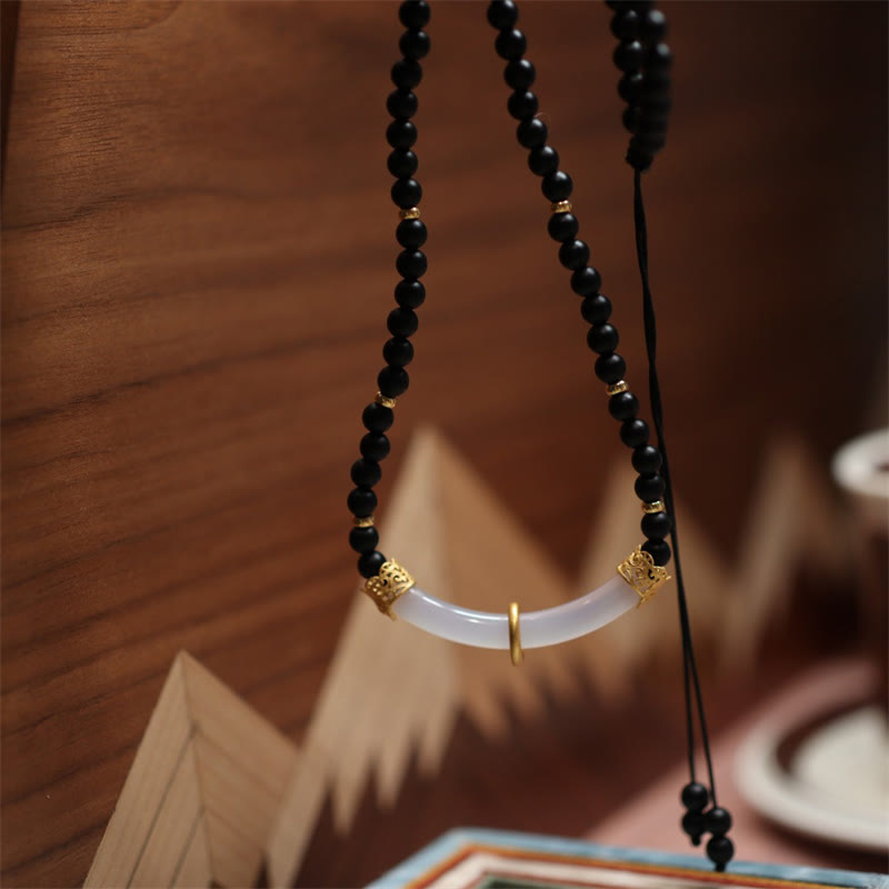 KarmaRipple's 925 Sterling Silver Black Onyx Chalcedony Protection Beaded Pendant Necklace p2