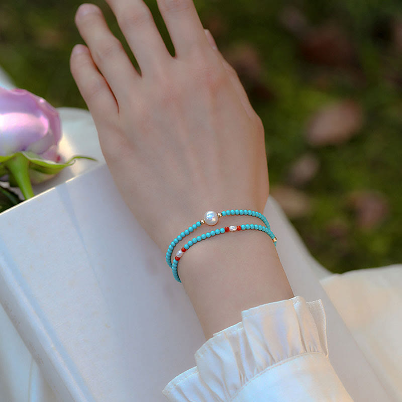 KarmaRipple's Turquoise Red Agate Pearl Small Beaded Protection Bracelet p11