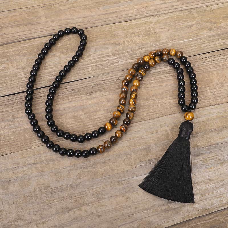 KarmaRipple's Tibetan Black Onyx Tiger Eye Protection Pendant Mala Set p4