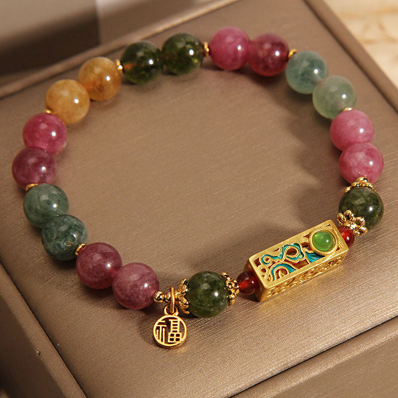 KarmaRipple's Colorful Tourmaline Positive Fu Character Talisman Bracelet p2