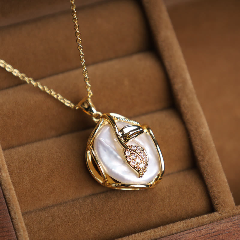 KarmaRipple's 18K Gold Plated Bronze Authentic Baroque Pearl Flower Sincerity Pendant Necklace p13