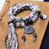 KarmaRipple's Black Glitter Stone Cat's Eye Yin Yang Mountain Ghosts Spend Money Power Double Layer Rope Bracelet