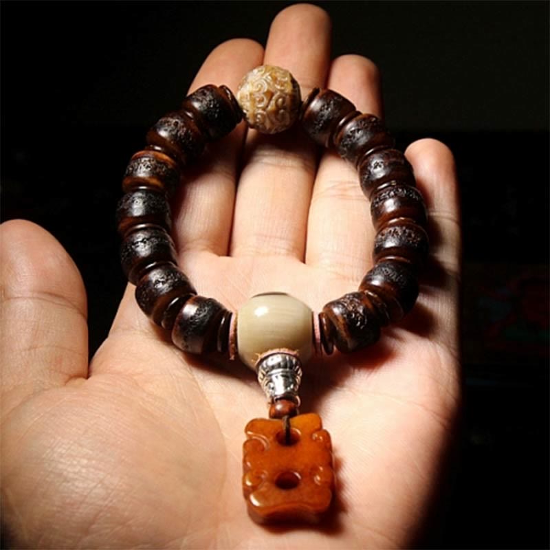 KarmaRipple's Tibetan Yak Bone Dzi Bead Turquoise Keep Away Evil Spirits Bracelet p21