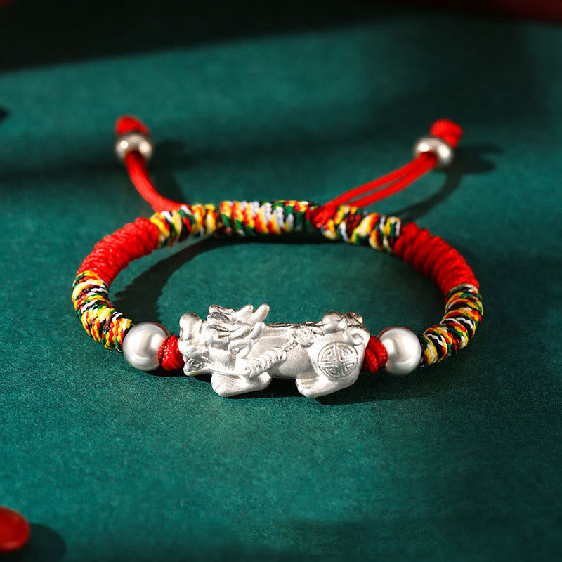 KarmaRipple's 999 Sterling Silver PiXiu Wealth King Kong Weave String Woven Kids Child Bracelet p23