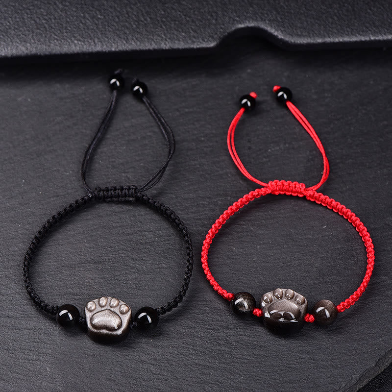 KarmaRipple's Authentic Silver Sheen Obsidian Gold Sheen Obsidian Cute Cat Paw Claw Protection Rope Bracelet p5