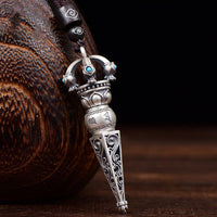 KarmaRipple's Tibetan Om Mani Padme Hum Dorje Vajra Design Wisdom Rotatable Pendant Necklace
