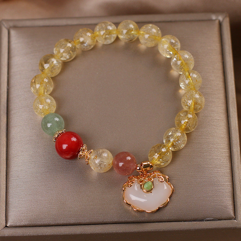 KarmaRipple's Authentic Citrine Ivory Jade Strawberry Quartz Protection Talisman Bracelet p2