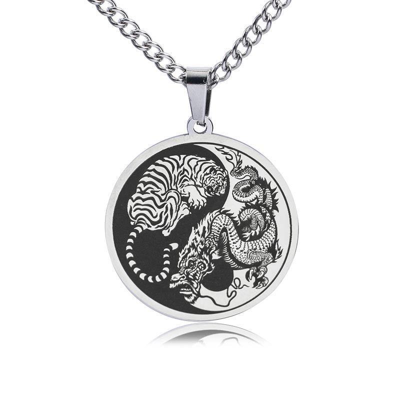 KarmaRipple's Tiger Dragon Titanium Steel Chain Pendant Balance Necklace p11