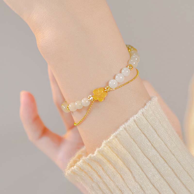 KarmaRipple's 925 Sterling Silver Authentic Hetian Jade Peach Blossom Fortune Chain Bracelet p6