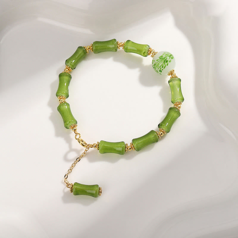 KarmaRipple's Green Bamboo Pattern Liuli Gemstone'ss Agate Wealth Chain Bracelet p8