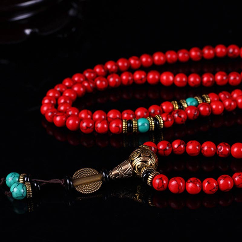 KarmaRipple's Tibetan Mala Red Turquoise Fortunate Pendant Bracelet p8