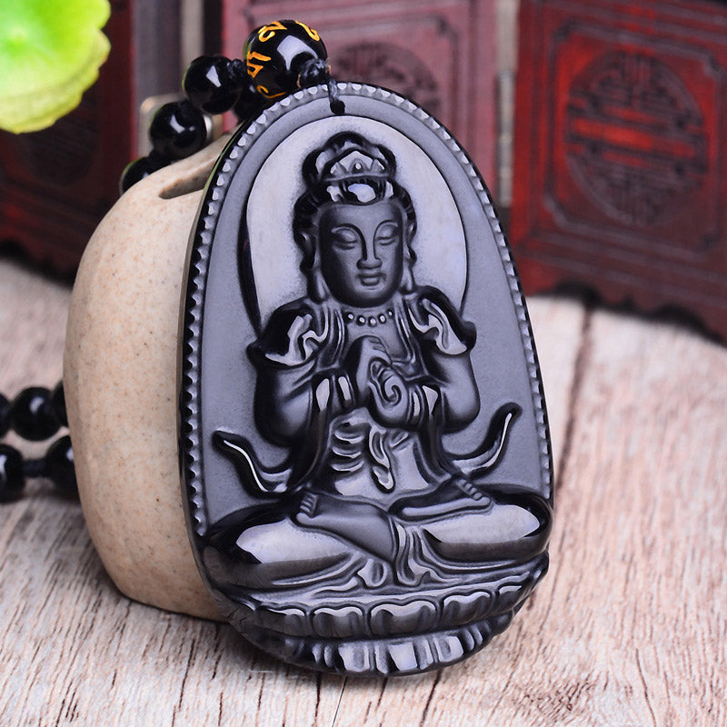 KarmaRipple's Chinese Zodiac Obsidian Buddha Amulet Protection Necklace Pendant p6