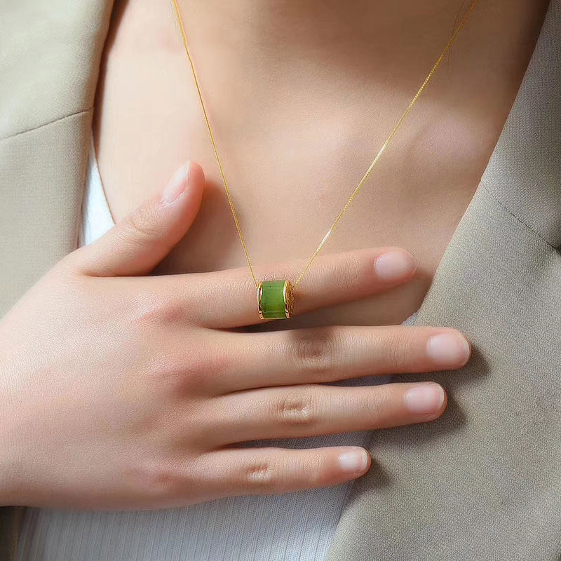 KarmaRipple's Round Cyan Jade Fortune Pendant Necklace p3