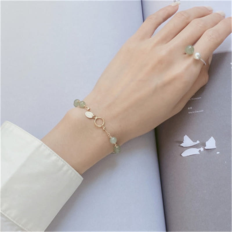 KarmaRipple's 14k Gold Plated Hetian Jade Beaded Prosperity Chain Bracelet p7